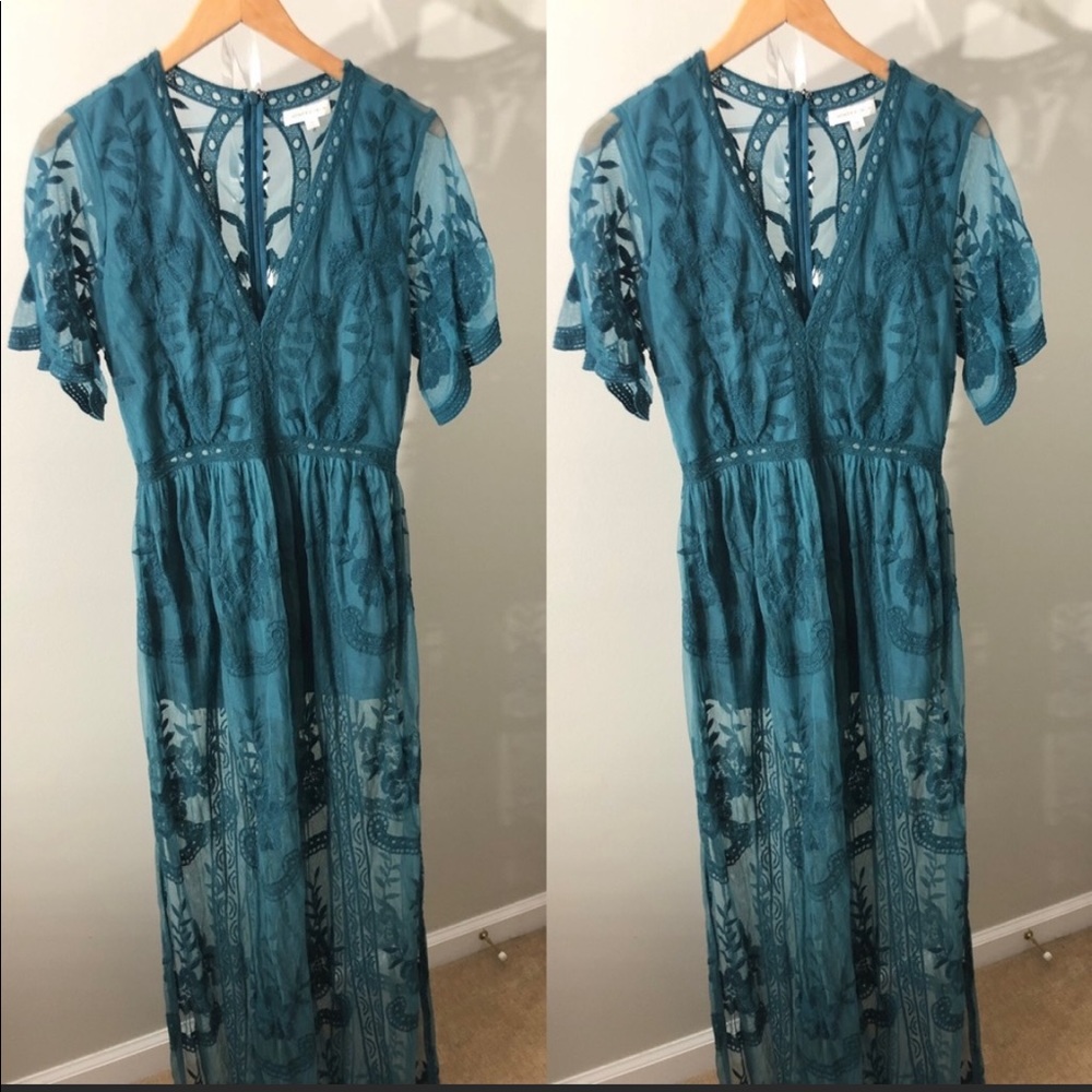Honey Punch Romper Maxi - Teal - size medium